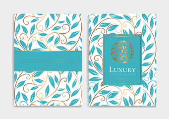 Turquoise and gold luxury invitation card design with vector ornament pattern. Vintage template. Can be used for background and wallpaper. Elegant and classic vector elements great for decoration.