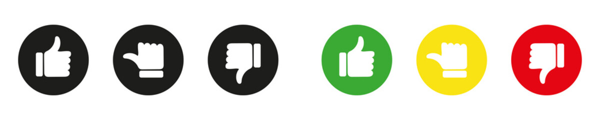 Hand with thumb in green, yellow and red buttons. Three buttons with made in modern style on white background. Vector illustration. eps10