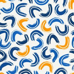 Obraz premium Brushstrokes motif geometric print. Paint brush curve smears seamless pattern. Freehand grunge design background. Trendy handdrawn modern simple geo ornament