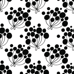 Fototapeta na wymiar Seamless monochrome floral pattern. Black abstract flowers. Botanical ink illustration with floral motif. . Hand-drawn black print for fabric, wrapping paper, wallpaper or any prints. 