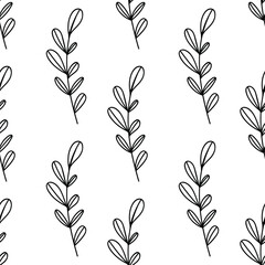 Seamless pattern with hand drawn branches. Floral seamless pattern.