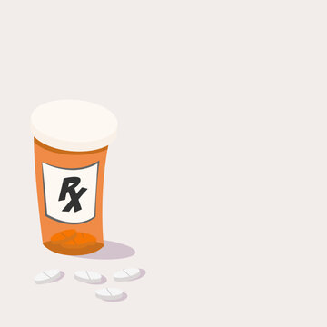 Vector illustration of a medication prescription bottle and pills