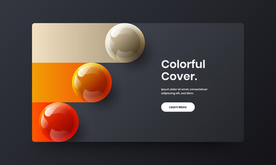 Trendy realistic balls presentation layout. Multicolored booklet design vector illustration.