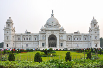 Fototapeta na wymiar Central view of the Victoria Memorial located in Kolkata, India, December 12 2019
