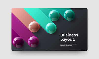 Geometric 3D spheres horizontal cover concept. Unique flyer vector design illustration.