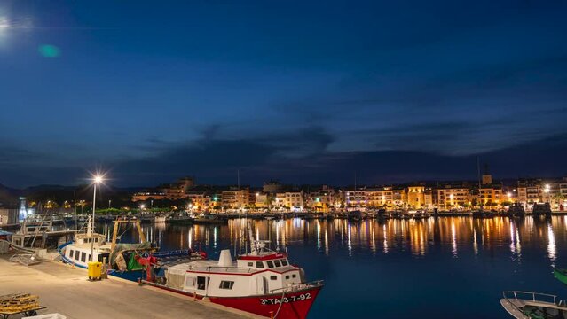 Night Time Lapse of Cambrils With Low Clouds from Marina