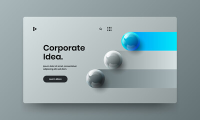 Isolated site screen vector design layout. Minimalistic 3D spheres horizontal cover concept.