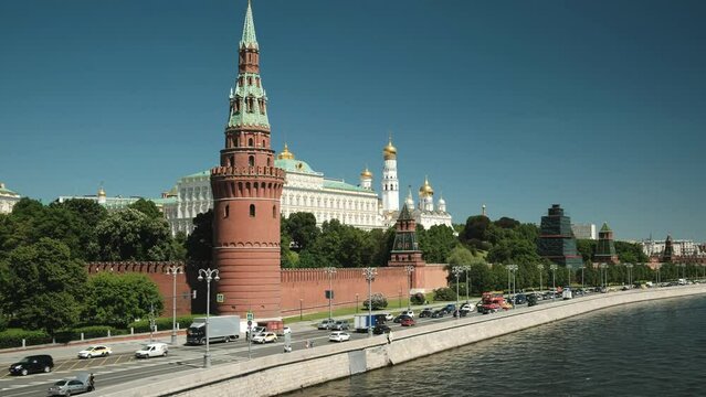 Moscow Kremlin, Red Square, Moscow, 06.08.2022. Russia, Putin, the Moscow Wall.