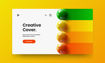 Multicolored brochure design vector layout. Geometric realistic spheres website concept.