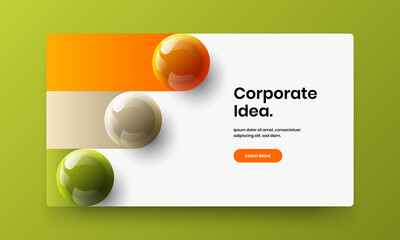 Creative 3D spheres front page concept. Trendy horizontal cover design vector template.