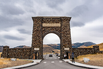 Fototapeta na wymiar The entrance archway to Yellowstone National Park, Montana.
