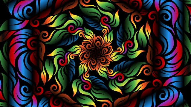 luxurious caleidoscope  colourful flowers line art pattern of indonesian culture traditional  batik  for intro opening ads commercial 
