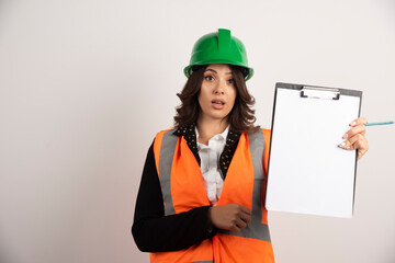 Woman engineer talking about project