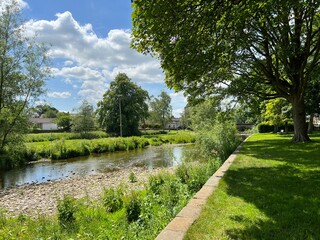 View across the, River Aire, as it flows through the centre of, Gargrave, UK