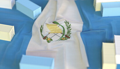 Shipping containers and flag of Guatemala, production or cargo delivery related 3D rendering