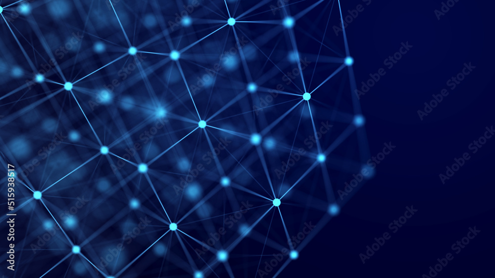 Poster digital blockchain concept. data storage in separate cells. abstract background with dots and connec