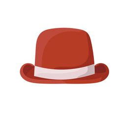 Bowler hat vector illustration fashion accessory. Gentleman icon isolated white and vintage red style. Retro cap for man and classic head costume. Person old clothing and elegant wear headwear fedora
