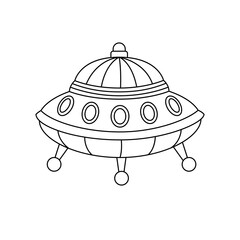 Vector linear UFO icon on white background. Isolated outline spaceship for coloring page