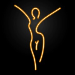 girl silhouette neon sign, modern glowing banner design, colorful modern design trends on black background. Vector illustration.