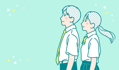 夏服を着た男女の学生のシンプルなベクターイラスト素材