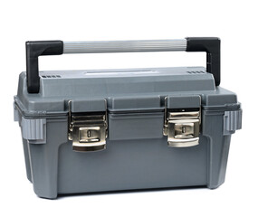 Large gray plastic box with handle for tools, bolts and nuts