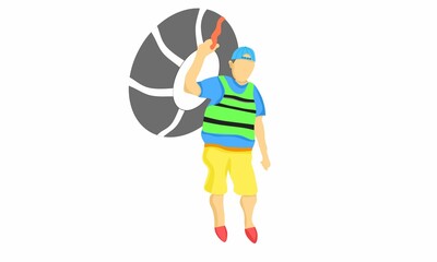 Fototapeta na wymiar Vector illustration, man in life jacket and life jacket, as a beach or swimming pool rescue education concept.