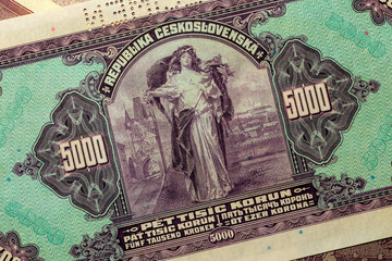 Detail of the Czechoslovak 5000 crowns banknote from 1920, 1st Republic