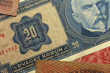Detail of the Czechoslovak 20 crowns banknote from 1926, 1st Republic
