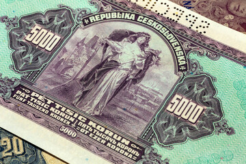 Detail of the Czechoslovak 5000 crowns banknote from 1920, 1st Republic - obrazy, fototapety, plakaty