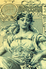 Fototapeta na wymiar Detail of a 1912 Tsarist Russian 500 rubles banknote