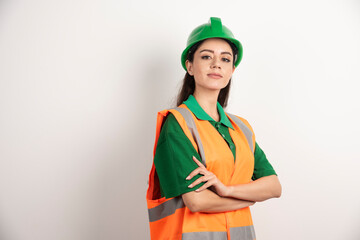 Female construction site engineer with helmet