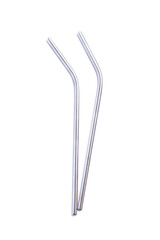 Reusable stainless steel straws isolated on a white, vertical, top