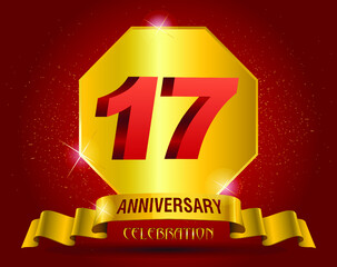 years anniversary logo template. Red numbers with golden ribbon.