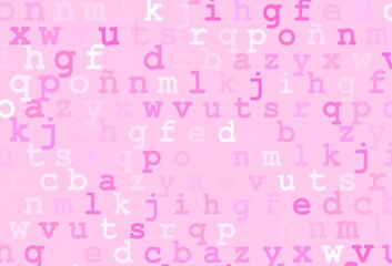 Light pink vector background with signs of alphabet.
