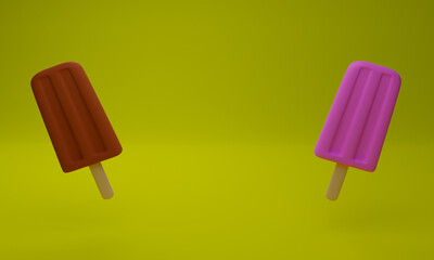 3d illustration, ice cream popsicles, copy space 3d rendering