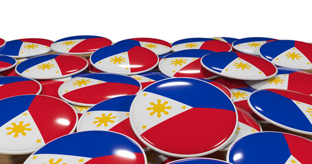 3D rendering of philippines flag pins on a wooden table for politics, support and nationalism