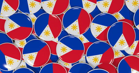 3D rendering of philippines flag pins on a wooden table for politics, support and nationalism