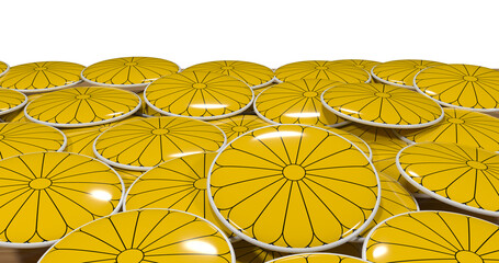 3D realistic illustration rendering of the emblem of the Imperial Japanese coat of arms that can be used for political, nationalism or government backgrounds