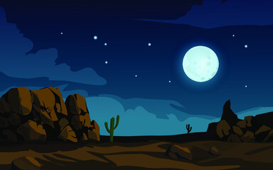 night landscape with moon and rocks in desert