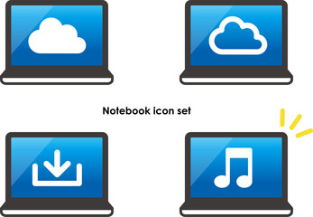 サブスクリプション　ネットの音楽配信サービス　ノートPCタブレット画面のアイコンセット
