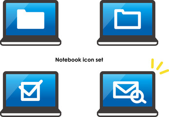 ビジネスメールや書類のチェック・検索　ノートPCタブレット画面のアイコンセット