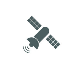 Grey telecommunication satellite symbol. Vector illustration isolated on white background.