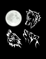 Illustration of 3 wolves and moon suitable for graphic resources