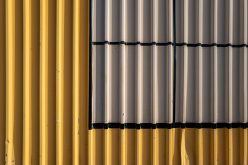 Yellow, Gray and Black Corrugated Metal Background for use as a Template.