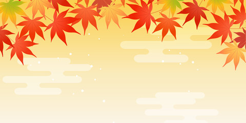 紅葉の和風背景フレーム（2：1）_ベクターイラスト