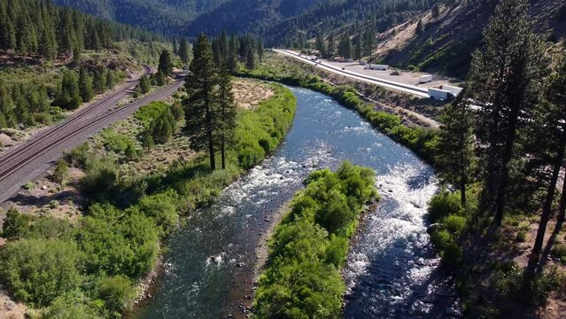 aerial view of Truckee river near the California Nevada boarder 
