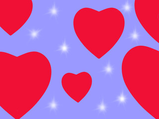 Fototapeta na wymiar red hearts on sky background,vector