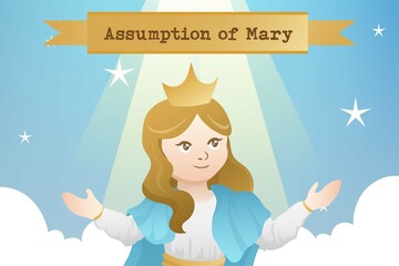Mother Mary Assumption day and heaven light sky cartoon