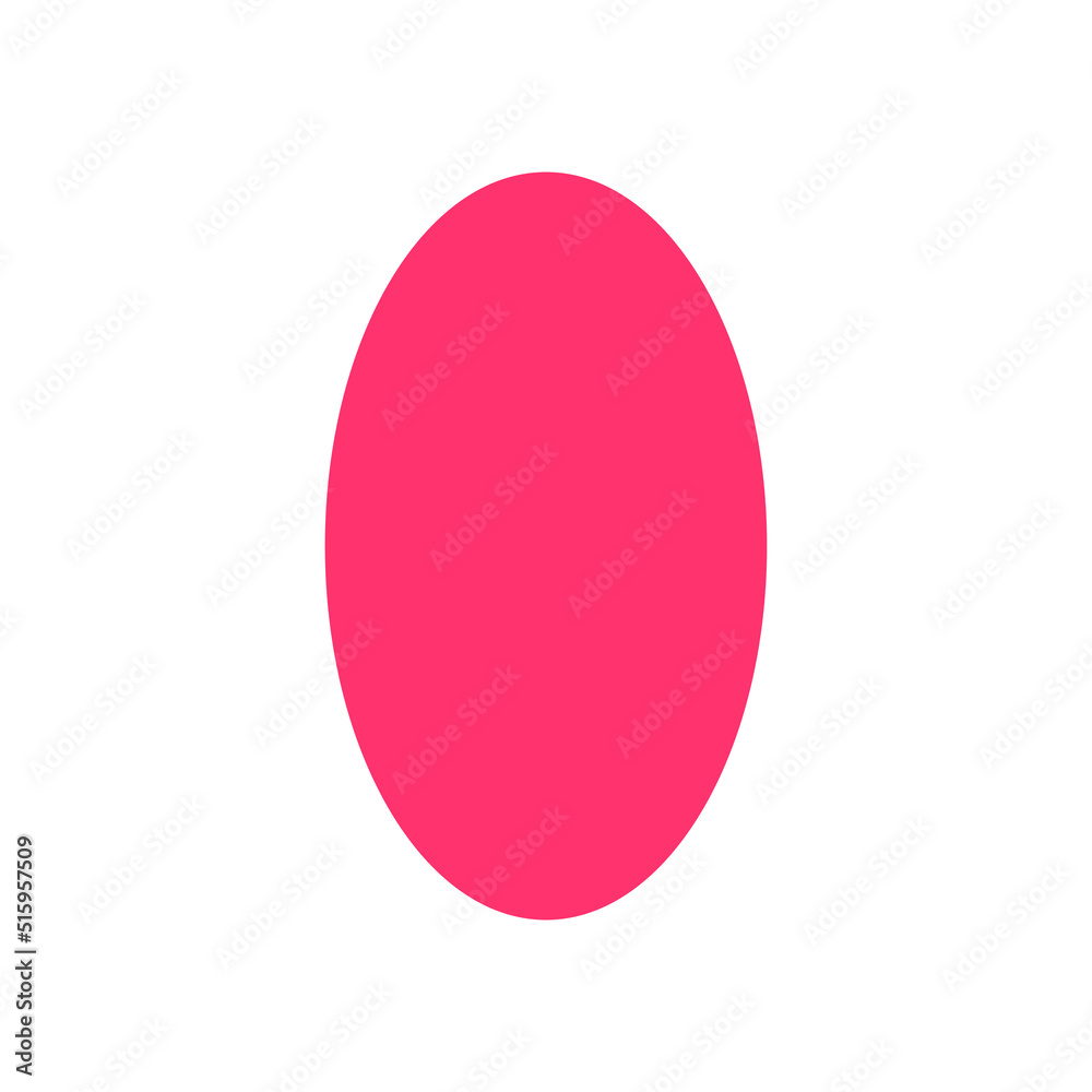 Sticker 2D oval shape in mathematics. Red oval shape drawing for kids isolated on white background