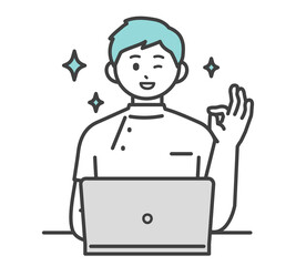 医療従事者がパソコンを操作するイラスト素材